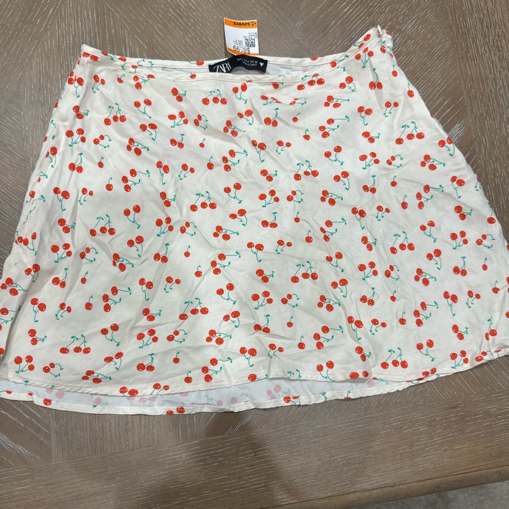 Zara Cherry Print Mini Skirt - White and Red